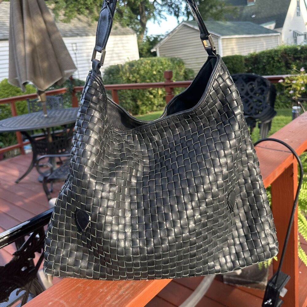 Vintage Woven Black Leather Shoulder Bag Unbranded Bottega Veneta Style